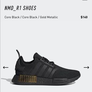 Adidas NMD_R1 W 6.5 black and gold tennis shoe